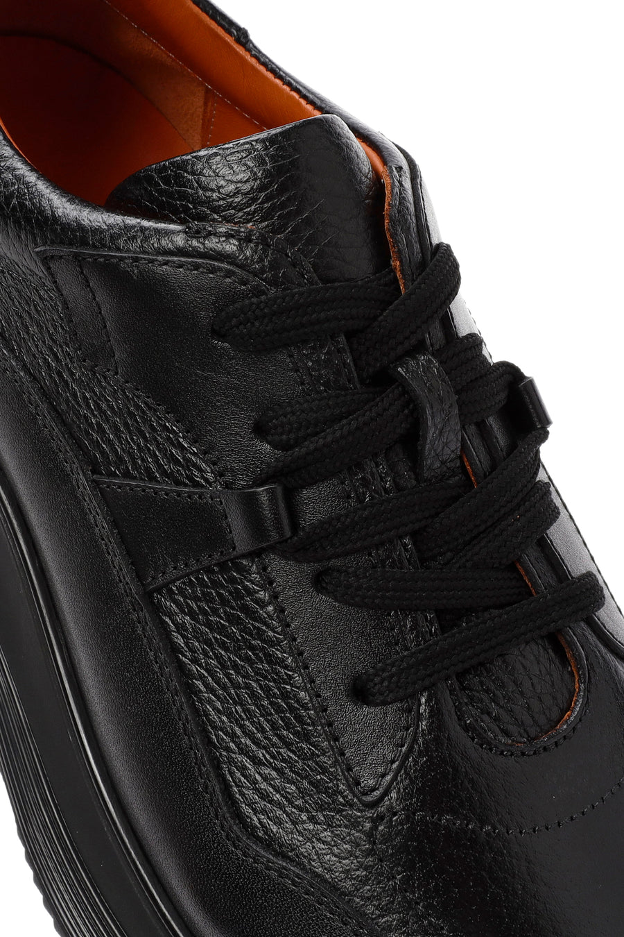 Erkek Siyah Bağcıklı Deri Casual Sneaker