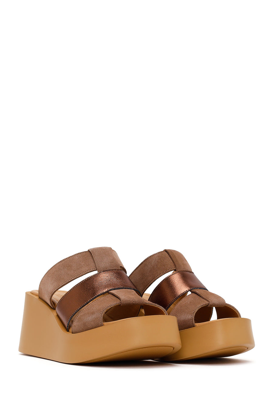Woman Mink Wedge Heel Suede Leather Comfort Slippers