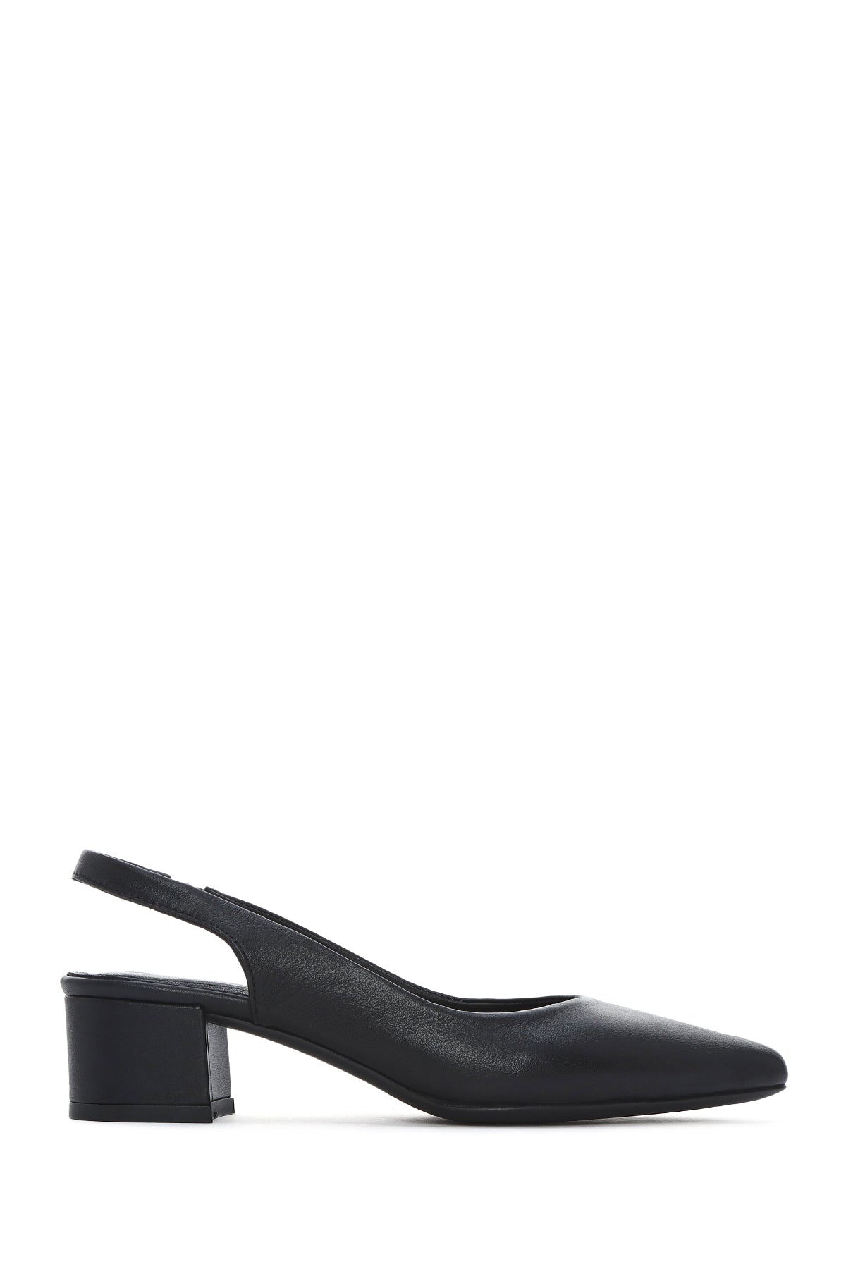 Women's Black Slingback Thick Low Heel Leather Shoes 25SFD380218 | Derimod