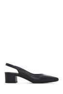 Women's Black Slingback Thick Low Heel Leather Shoes | Derimod