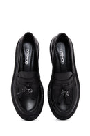 Women's Black Leather Masculine Loafer | Derimod