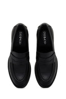 Women's Black Thick Heeled Leather Masculine Loafer | Derimod