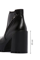 Women's Black Zippered Thick Heeled Leather Boots | Derimod