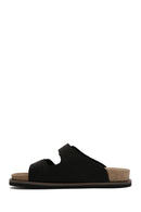 Men's Black Buckled Nubuck Leather Slippers | Derimod