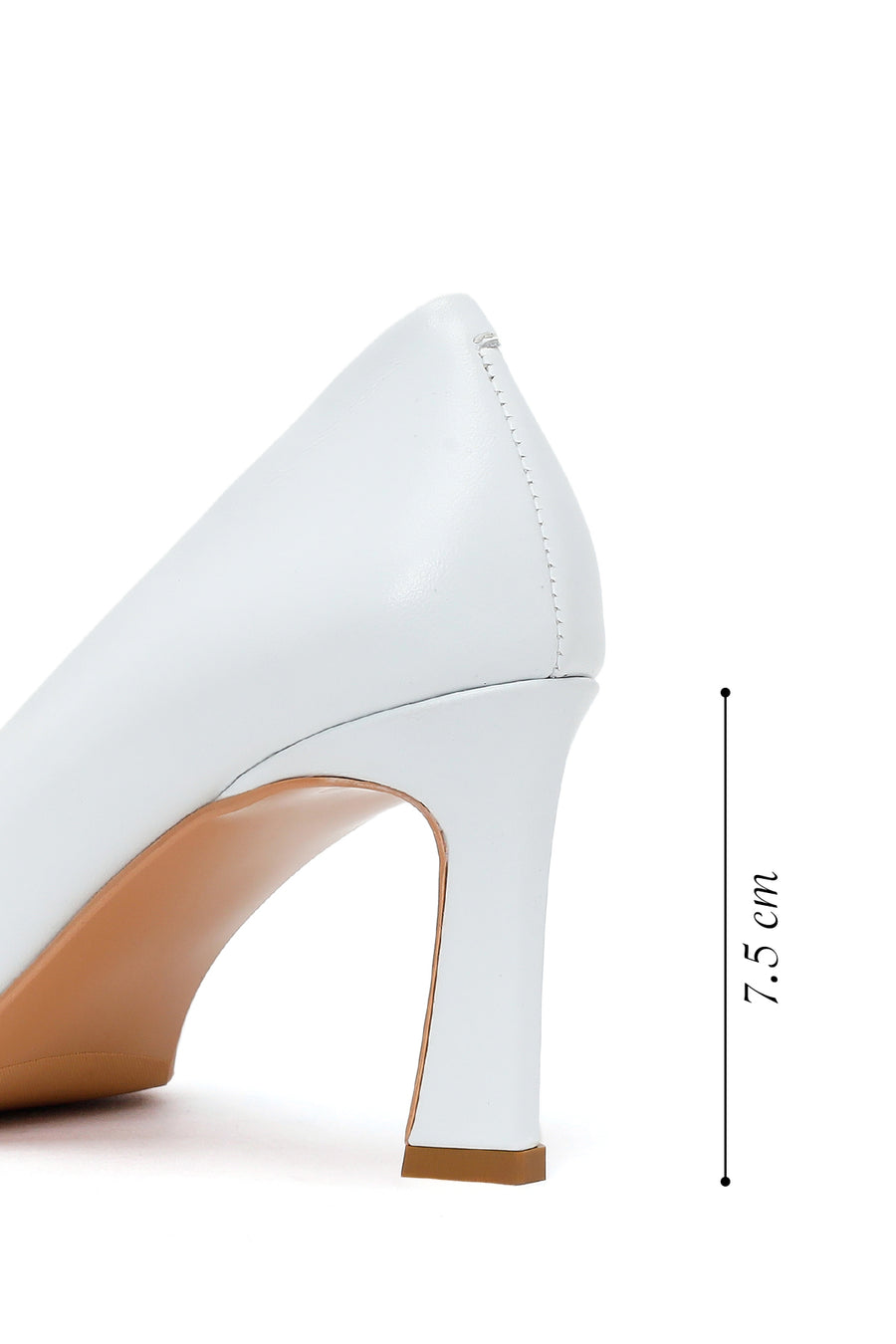 Woman White Thick-Heeled Leather Stiletto