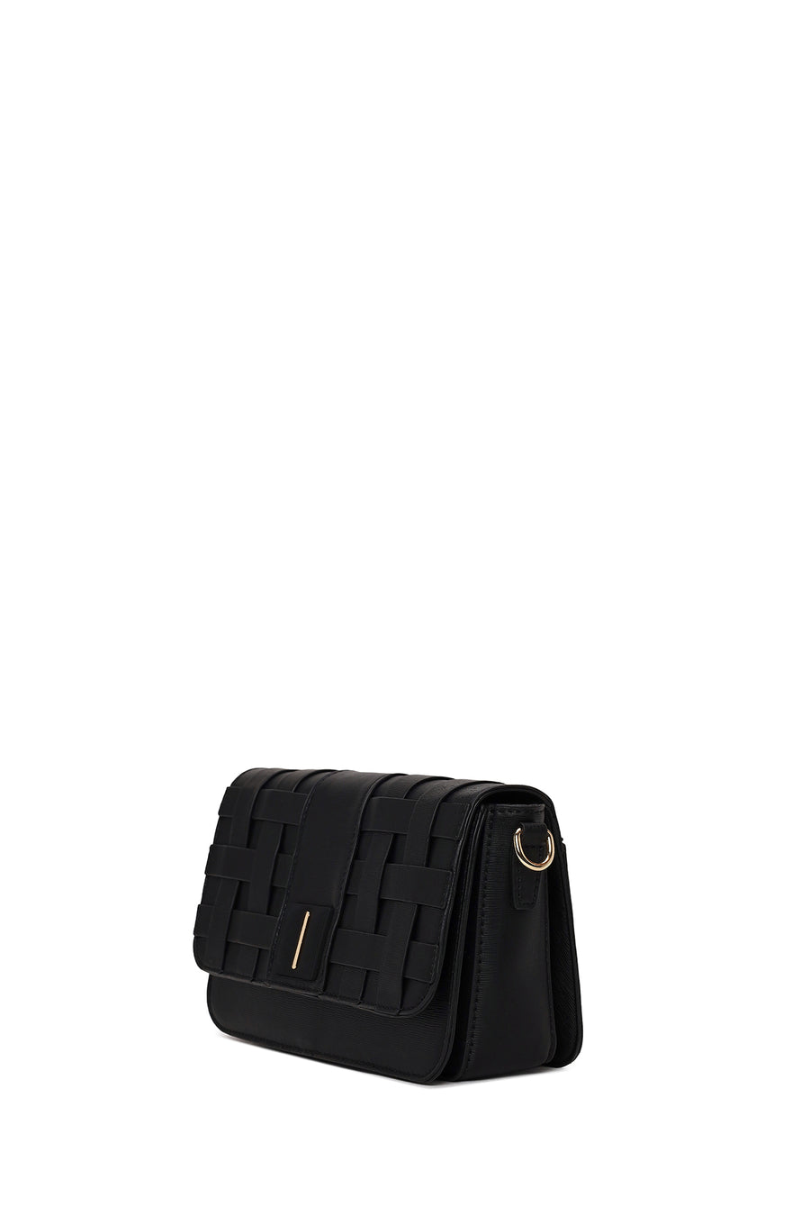 Woman Black Long-Strap Knit Crossbody Bag