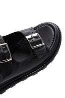 Women's Black Ankle Strap Double Buckle Leather Sandals | Derimod