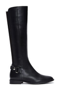 Women's Black Leather Buckle Zippered Boots | Derimod