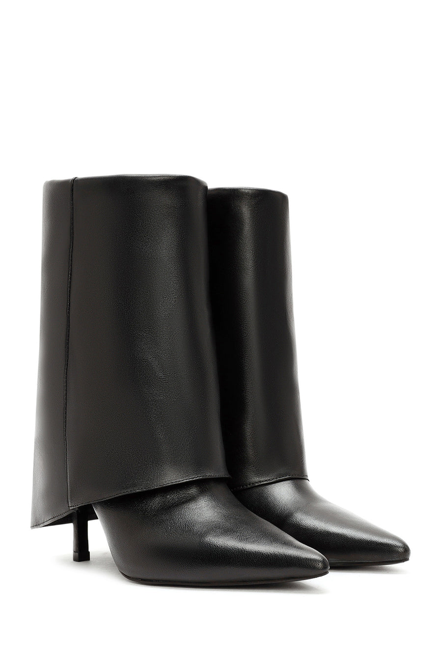Women's Black Thin Heeled Leather Boots