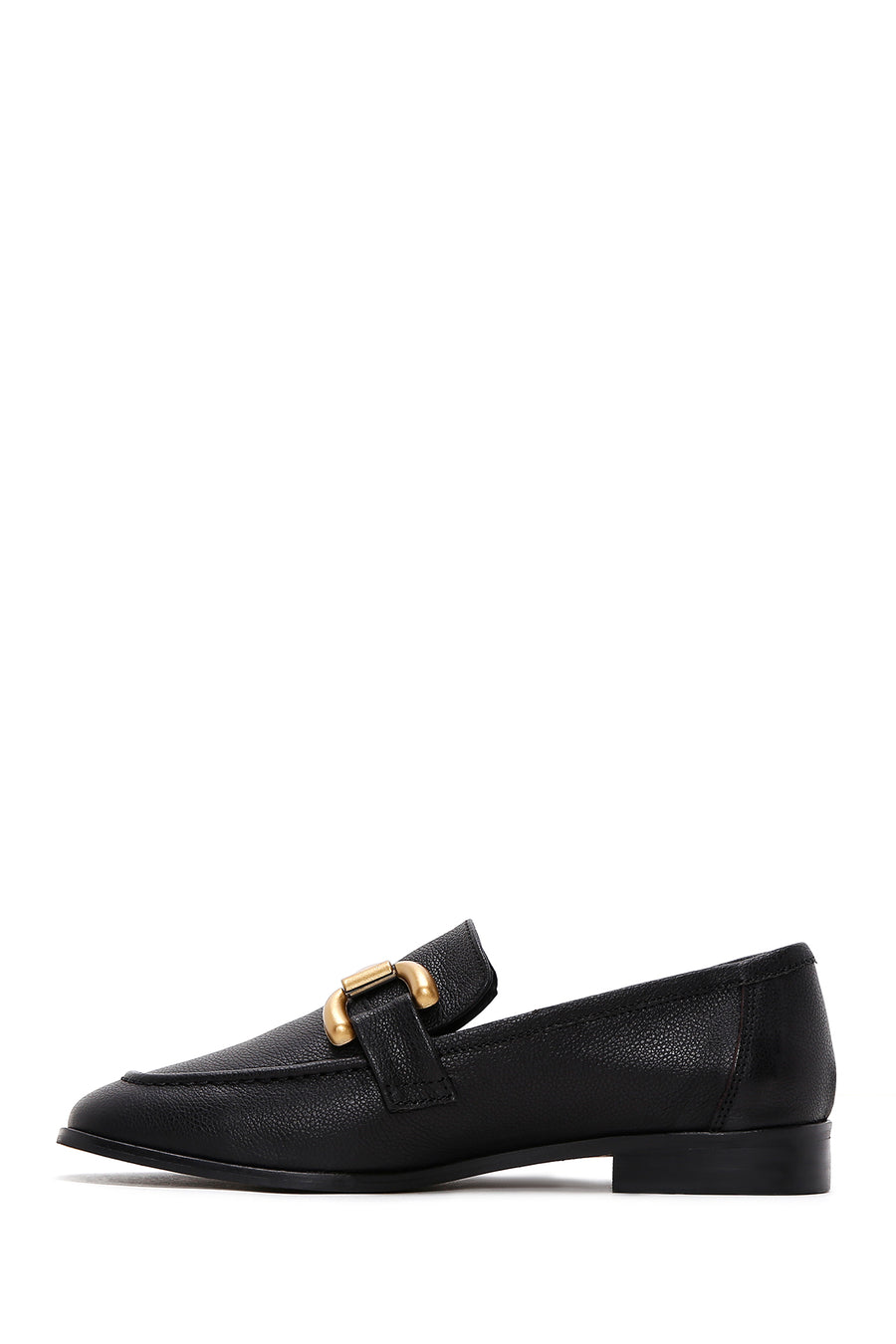 Women's Black Leather Buckle Loafer