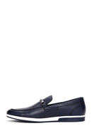 Men's Navy Blue Leather Buckle Casual Loafer | Derimod