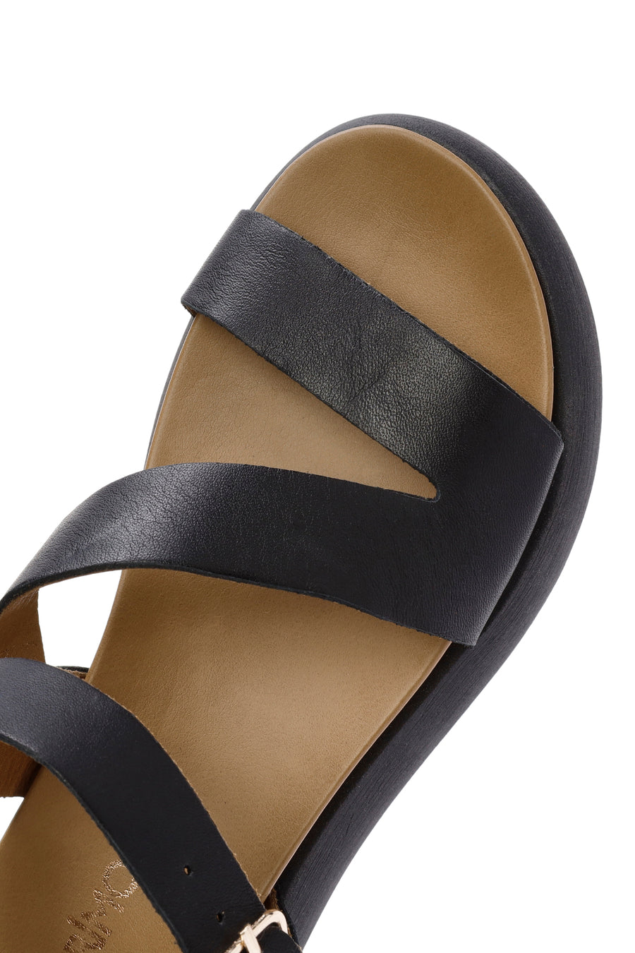Women's Black Ankle Strap Thick-Sole Leather Sandals