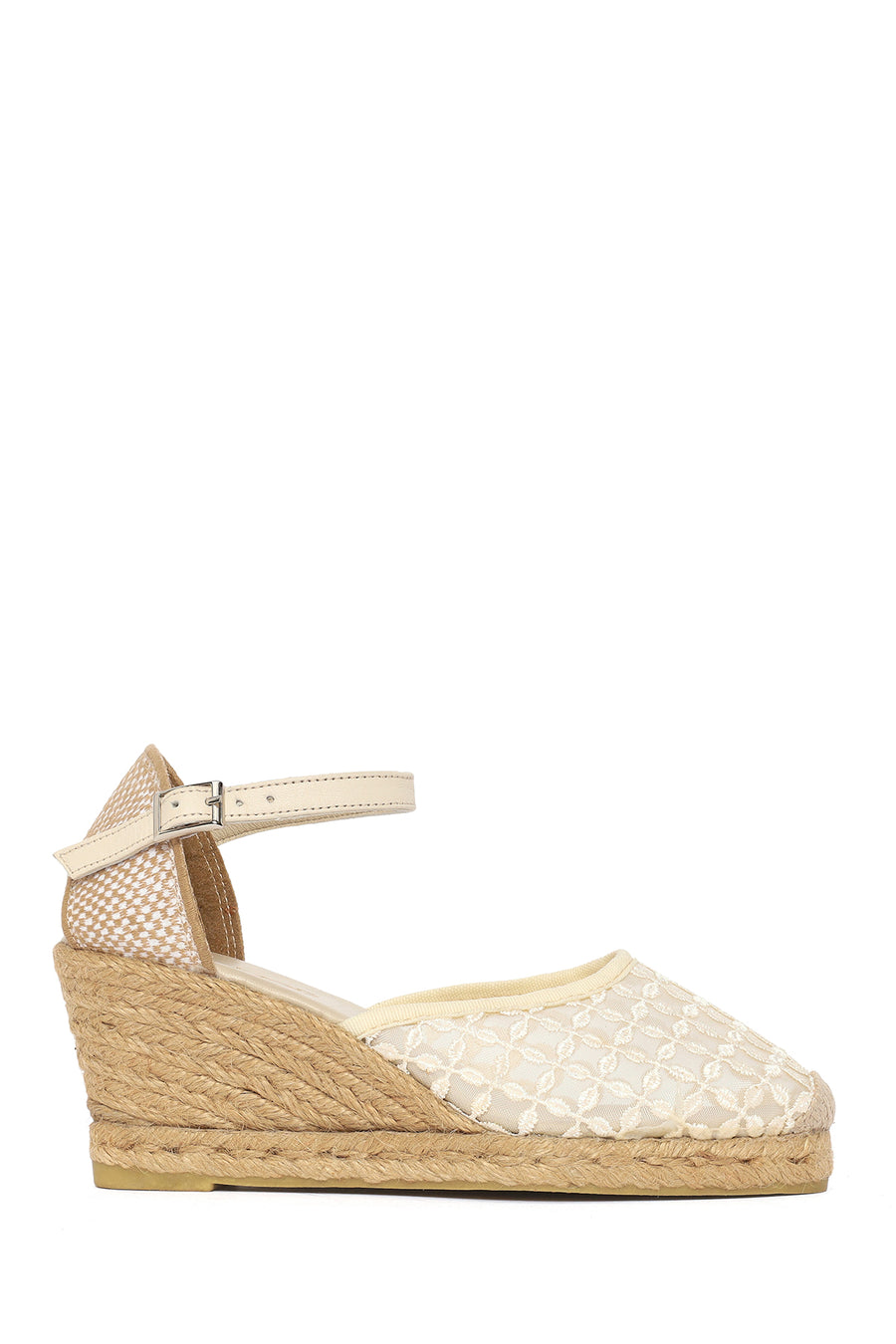 Women's Cream-Colored Ankle Buckle Platform Espadrilles 26PFD20636F | Derimod