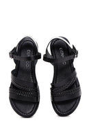 Women's Black Leather Bodrum Sandals | Derimod