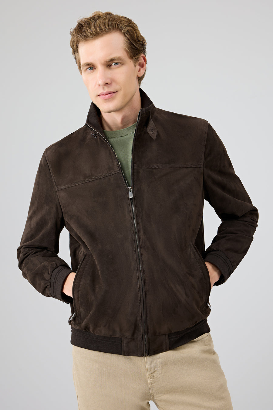 Marcelo Men's Brown Mandarin Collar Suede Leather Jacket 24WGD654210 | Derimod