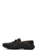 Men's Black Leather Braided Buckle Loafer | Derimod