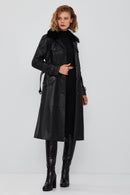 Fonda Women's Black Fur Leather Coat | Derimod