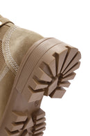 Women's Tan Suede Leather Buckle Zippered Boots | Derimod