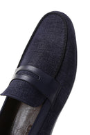 Men's Navy Blue Printed Leather Casual Loafer | Derimod