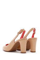 Derimod Gritti Women's Beige Open-Back Heeled Leather Shoes | Derimod