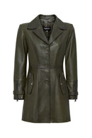 Rhoda Women's Khaki Collar Fur Belt Detailed Leather Coat | Derimod