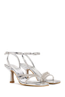 Women's Silver Ankle Strap Stone Thin Heel Sandals | Derimod