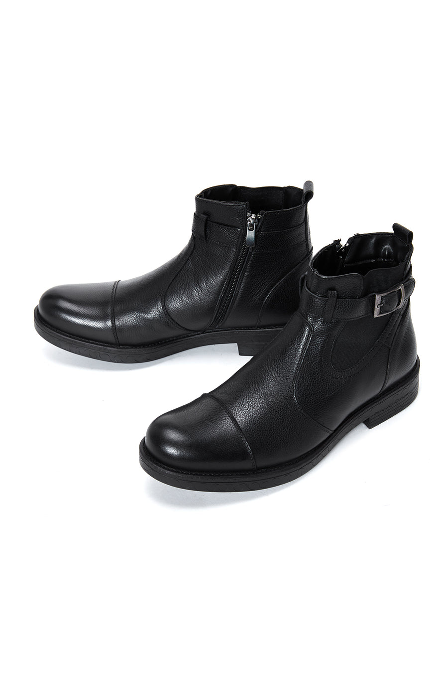 Men's Black Leather Zippered Casual Boots