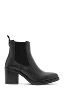 Women's Black Thick Heeled Leather Cowboy Boots | Derimod