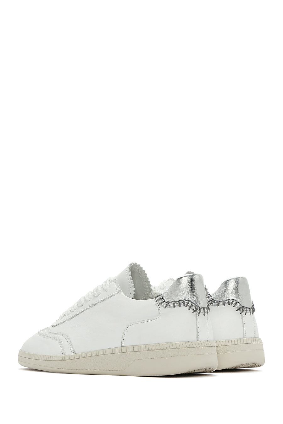 Women's White Lace-Up Leather Sneaker