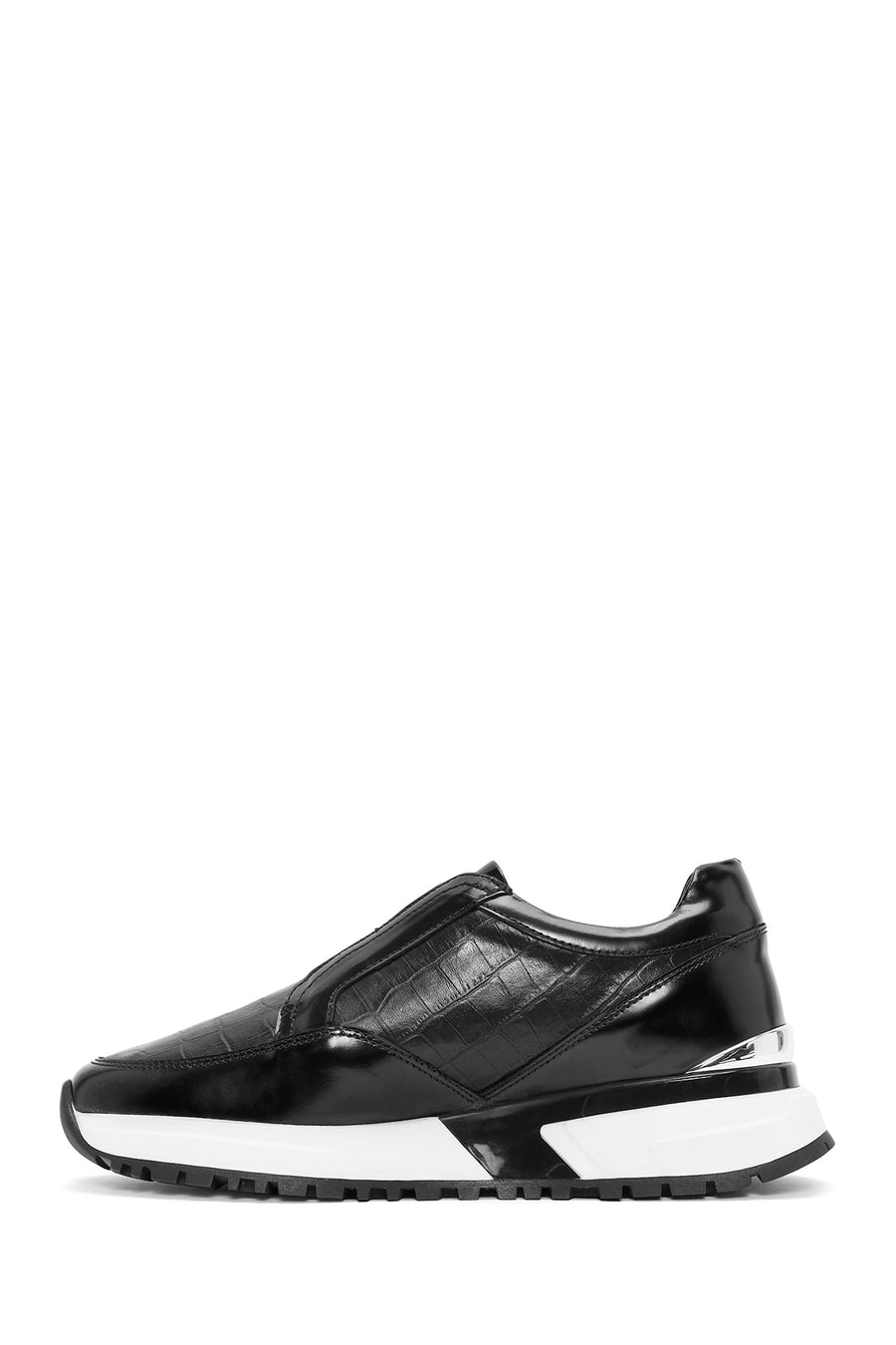 Men's Black Crocodile Patterned Leather Sneakers