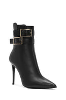 Women's Black Thin Heel Zippered Leather Boots | Derimod