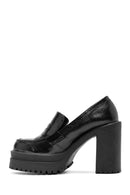 Women's Black Thick Heel Patent Leather Masculine Loafer | Derimod