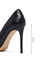 Women's Black Patterned High Thin Heel Leather Stiletto | Derimod