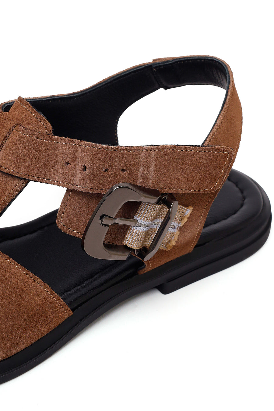 Woman Mink Ankle-Strap Buckled Suede Leather Sandals