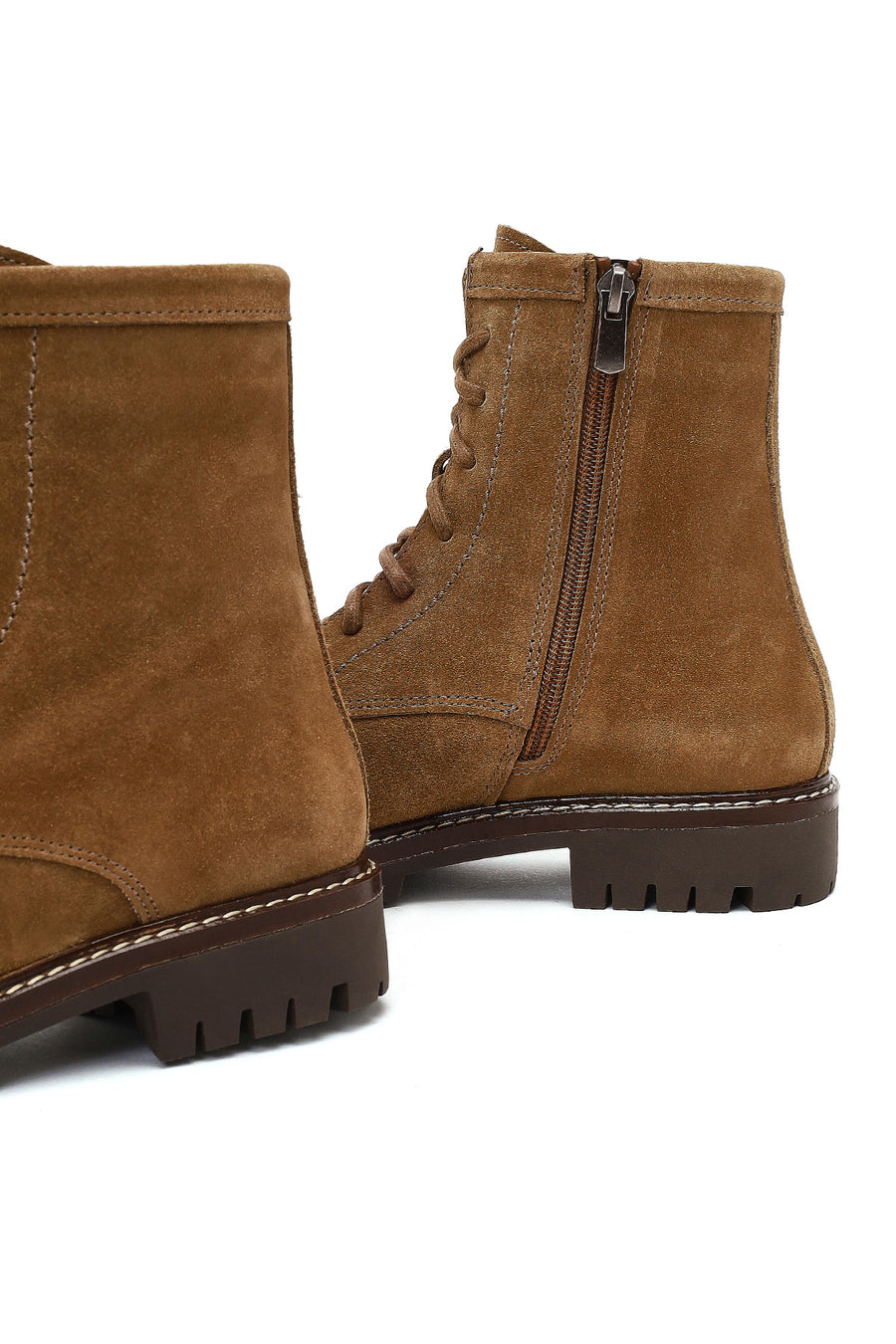 Women's Tan Zippered Thick-Soled Suede Leather Ankle Boots