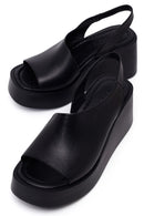 Woman Black Wedge Heel Leather Comfort Sandals | Derimod