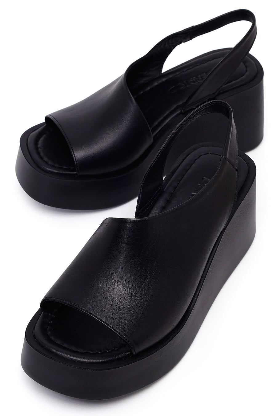Woman Black Wedge Heel Leather Comfort Sandals