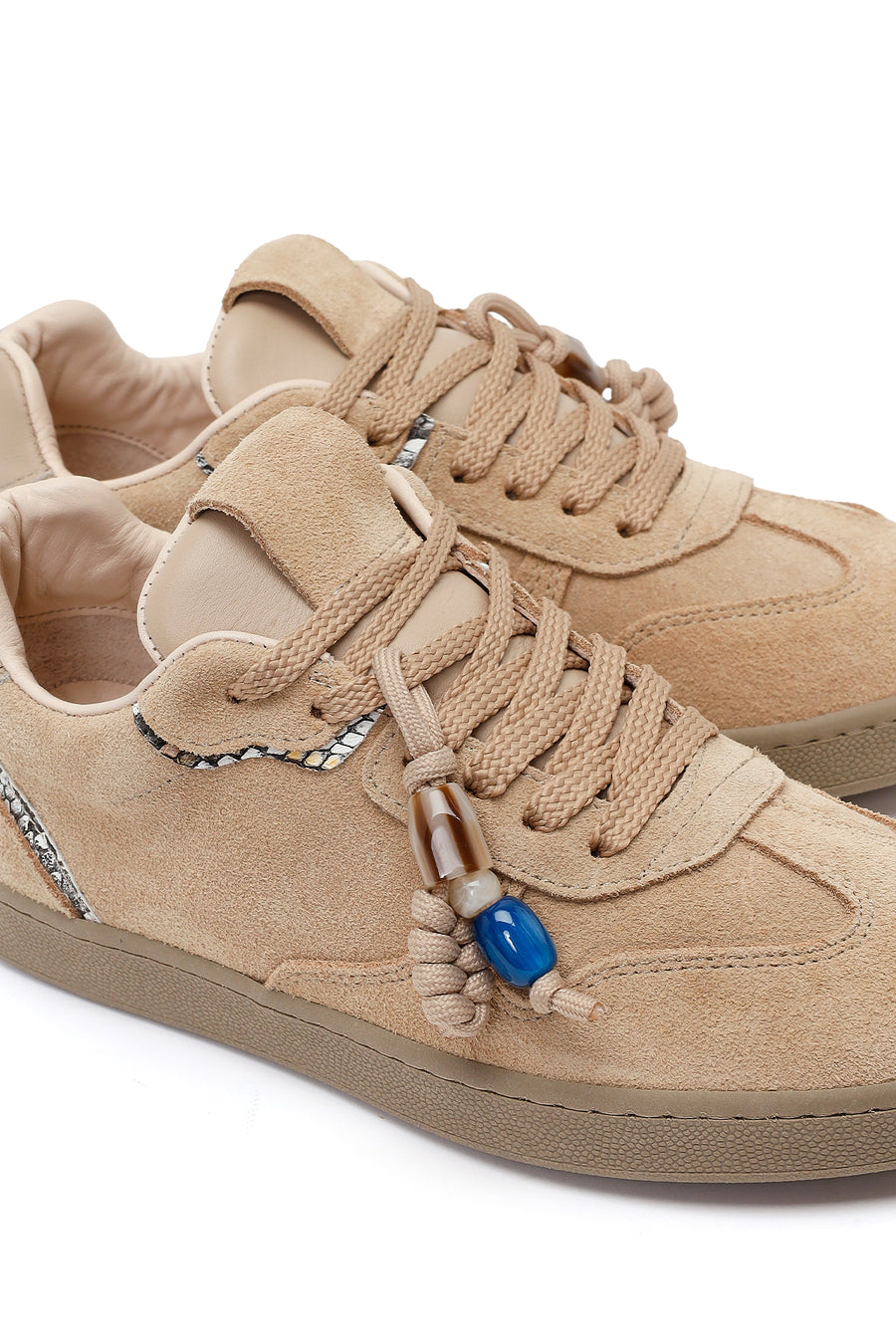 Kadın Bej Bağcıklı Süet Deri Sneaker