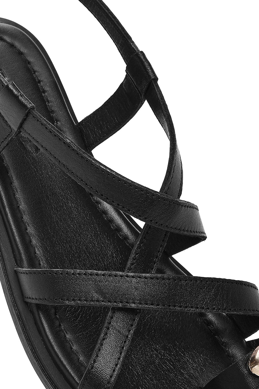 Women's Black Leather Ankle Buckle Sandals