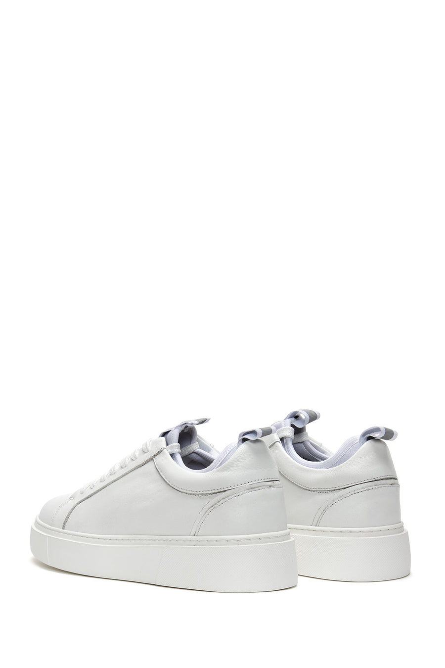 Erkek Beyaz Bağcıklı Deri Sneaker