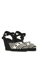 Kastamonu Stone Print Women's Black Patterned Wedge Heeled Espadrille Sandals | Derimod