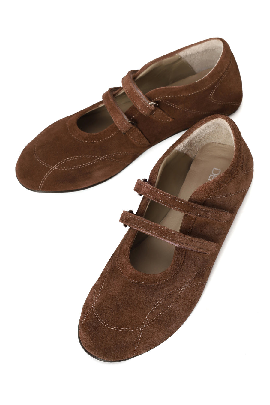 Woman Brown Double-Strap Suede Leather Ballet Flat