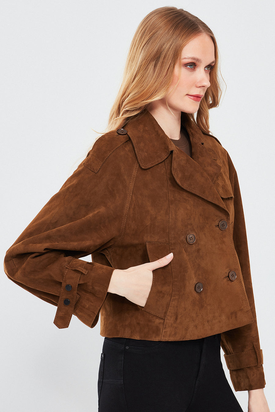 Tracy Women's Brown Short Suede Leather Coat