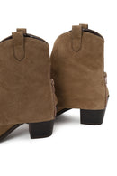 Woman Mink Thick-Heeled Suede Boots | Derimod