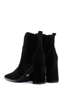 Women's Black Suede Leather Heeled Boots | Derimod