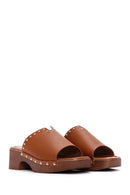 Women's Tan Thick Heeled Slippers | Derimod