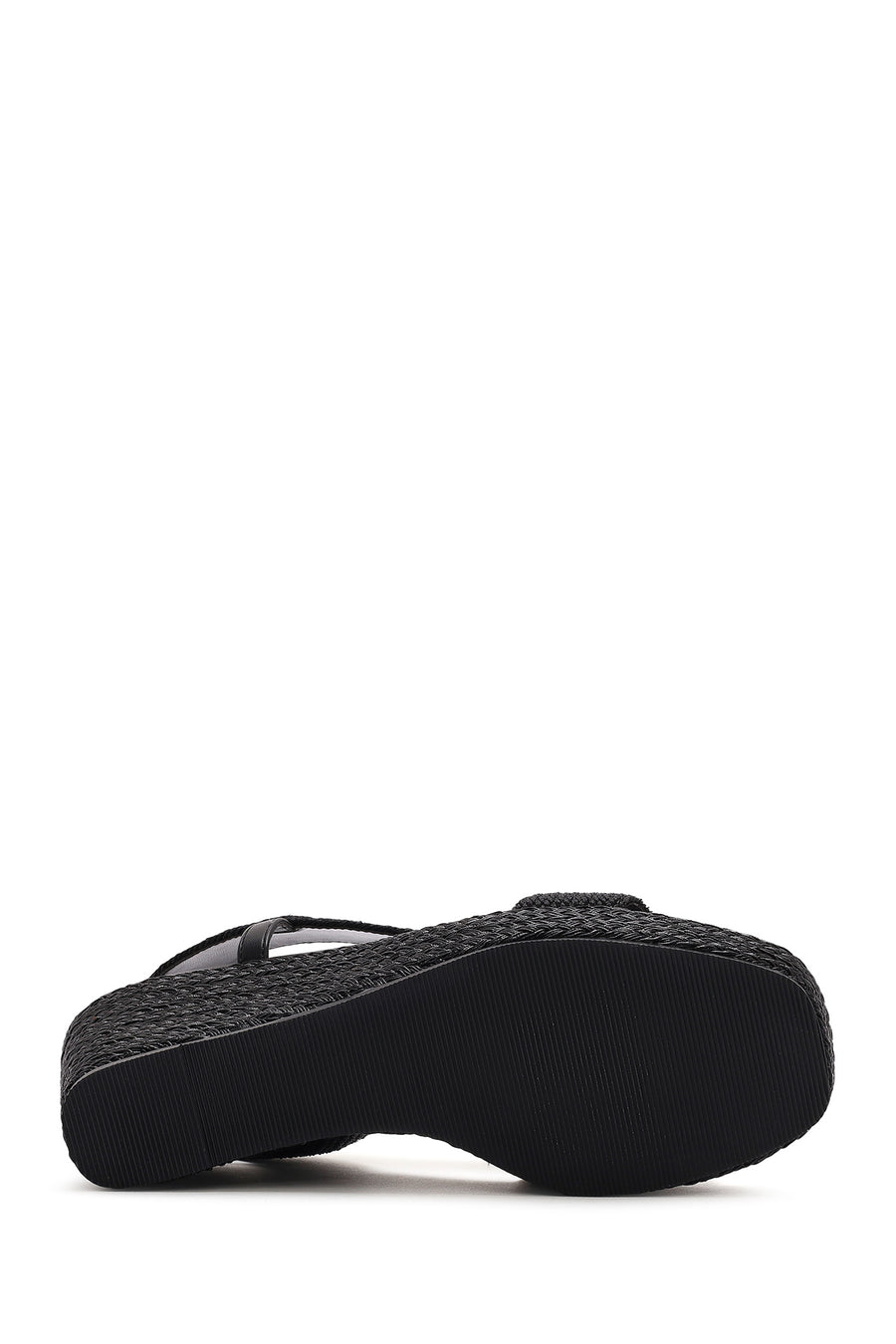 Women's Black Wedge Heeled Knitted Espadrille Sandals