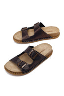 Woman Brown Patterned Glittery Leather Slipper | Derimod