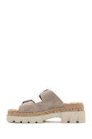 Women's Mink Double Buckle Thick Soled Suede Slippers | Derimod