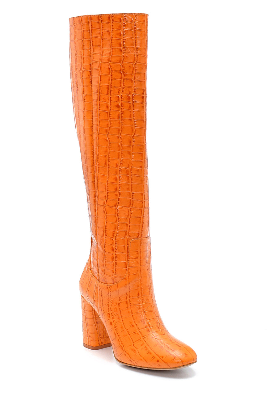 Women's Leather Crocodile Patterned Heeled Boots